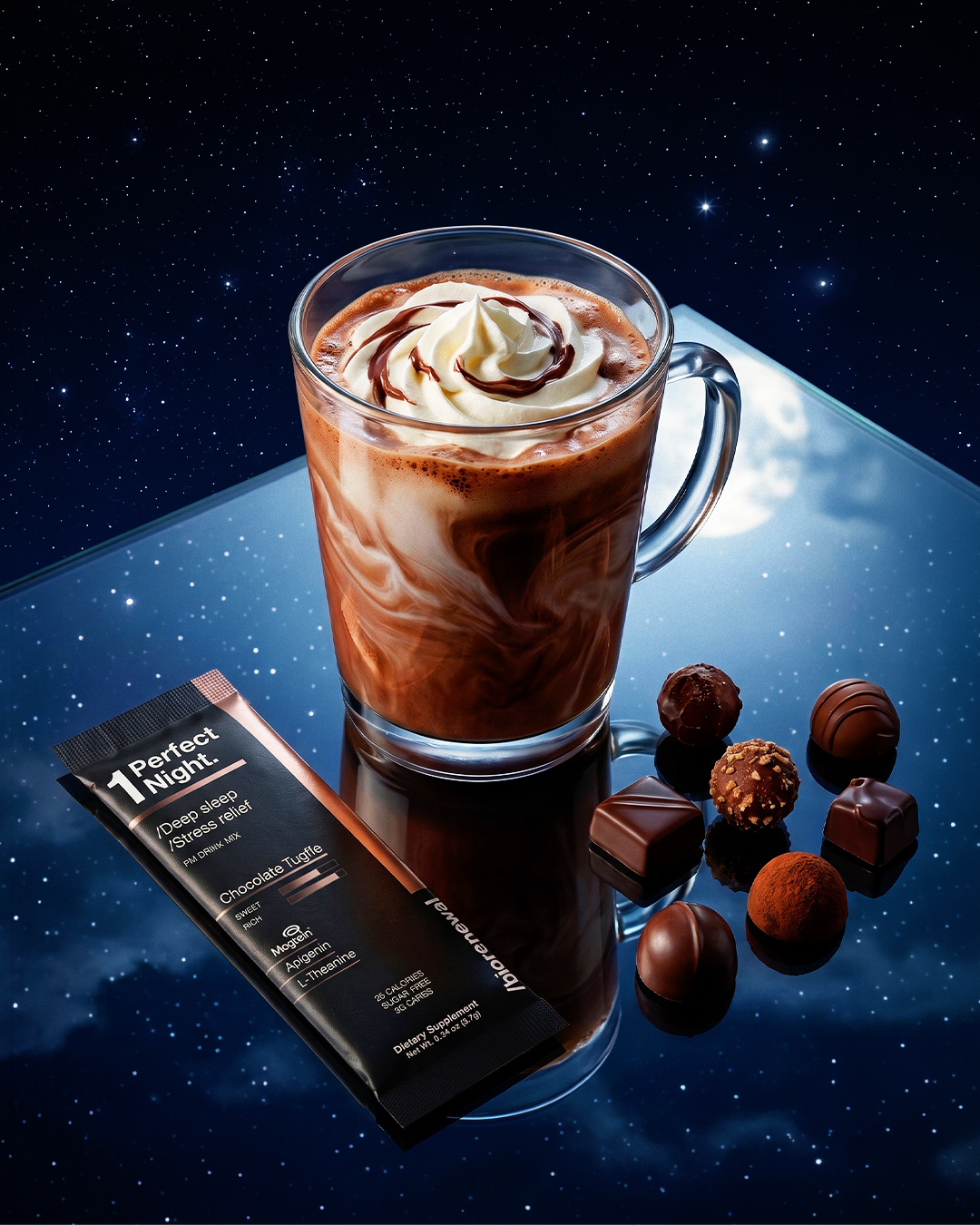 One Perfect Night with whipped cream under a starry sky